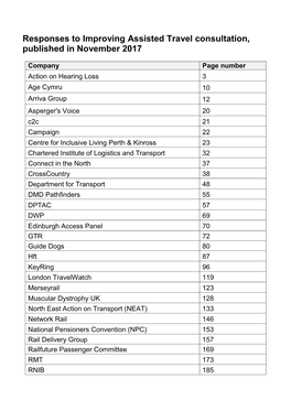 Responses to Improving Assisted Travel Consultation, Published in November 2017