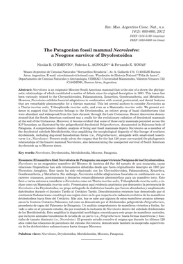 The Patagonian Fossil Mammal Necrolestes: a Neogene Survivor of Dryolestoidea