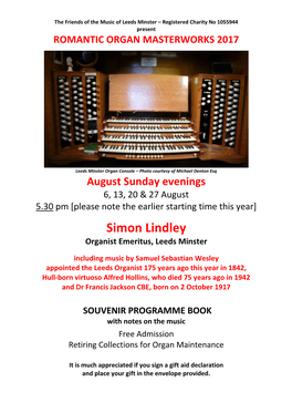 Simon Lindley Organist Emeritus, Leeds Minster