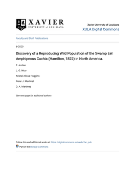 Discovery of a Reproducing Wild Population of the Swamp Eel Amphipnous Cuchia (Hamilton, 1822) in North America