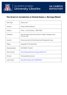 The Grant of Jurisdiction in United States V. Noriega [Note]