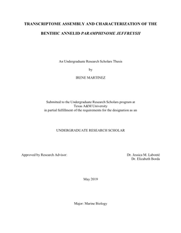 Transcriptome Assembly and Characterization of The