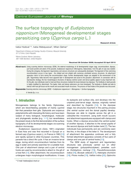 The Surface Topography of Eudiplozoon Nipponicum (Monogenea) Developmental Stages Parasitizing Carp (Cyprinus Carpio L.)