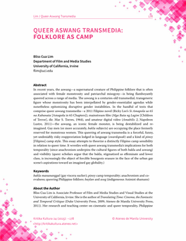 Queer Aswang Transmedia: Folklore As Camp