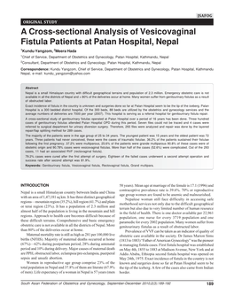 A Cross-Sectional Analysis of Vesicovaginal Fistula Patients At