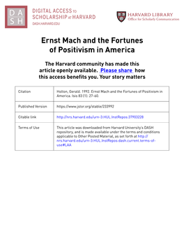 Ernst Mach and the Fortunes of Positivism in America