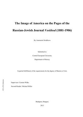 The Image of America on the Pages of the Russian-Jewish Journal Voskhod