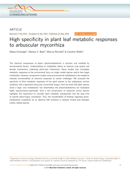 High Specificity in Plant Leaf Metabolic Responses to Arbuscular Mycorrhiza