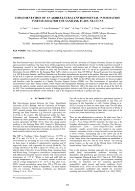 Implementation of an Agricultural Environmental Information System (Aeis) for the Sanjiang Plain, Ne-China