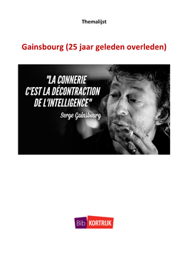Themalijst Gainsbourg Openbare Bibliotheek Kortrijk Maart 16 P