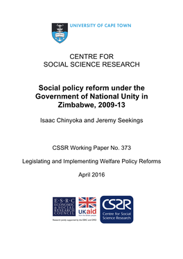 Social Policy Reform Under the Government of National Unity in Zimbabwe, 2009-13