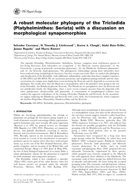 A Robust Molecular Phylogeny of the Tricladida (Platyhelminthes: Seriata) with a Discussion on Morphological Synapomorphies