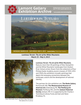 Luminous Terrain: the Art of the White Mountains March 25 - May 4, 2013