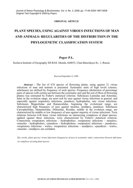 Plant Species, Using Against Virous Infections of Man and Animals: Regularities of the Distribution in the Phylogenetic Classification System