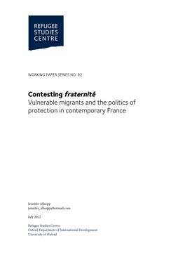 Contesting Fraternité Vulnerable Migrants and the Politics of Protection in Contemporary France