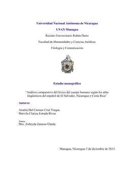 Léxico Del Cuerpo Humano Según Los Atlas Lingüísticos Del Español De El Salvador, Nicaragua Y Costa Rica”