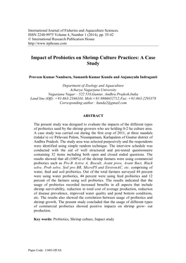 Impact of Probiotics on Shrimp Culture Practices: a Case Study