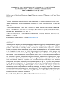 Modelling Flow and Inorganic Nitrogen Dynamics on the Hampshire Avon: Linking Upstream Processes to Downstream Water Quality