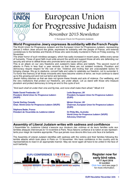 European Union for Progressive Judaism November 2015 Newsletter