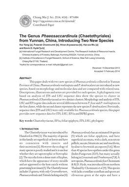 Chaetothyriales) from Yunnan, China, Introducing Two New Species Hui Yang [A], Putarak Chomnumti [B], Hiran Aryawansa [B], Hai-Xia Wu [A] and Kevin D