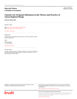 Pregnant Dilemmas in the Theory and Practice of Anton Raphael Mengs Calvin Seerveld