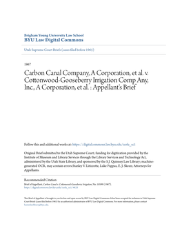 Carbon Canal Company, a Corporation, Et Al. V. Cottonwood-Gooseberry Irrigation Comp Any, Inc., a Corporation, Et Al