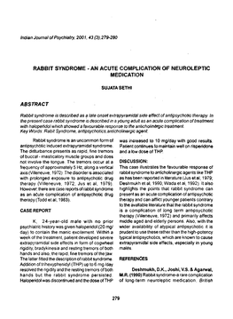 Rabbit Syndrome - an Acute Complication of Neuroleptic Medication