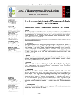 A Review on Medicinal Plants of Holostemma Ada-Kodien (Family