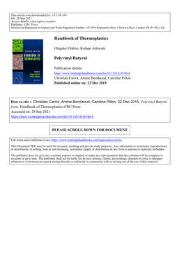 Handbook of Thermoplastics Polyvinyl Butyral