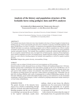 Analysis of the History and Population Structure of the Icelandic Horse Using Pedigree Data and DNA Analyses