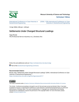 Settlements Under Changed Structural Loadings