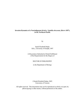 Invasion Dynamics of a Non-Indigenous Bivalve, Nuttallia Obscurata, (Reeve 1857), in the Northeast Pacific