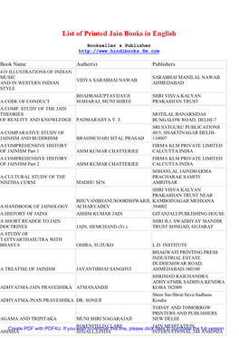 List of Printed Jain Books in English