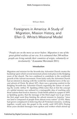 A Study of Migration, Mission History, and Ellen G. Whiteâ•Žs Missional