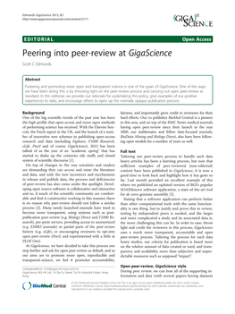 Peering Into Peer-Review at Gigascience Scott C Edmunds