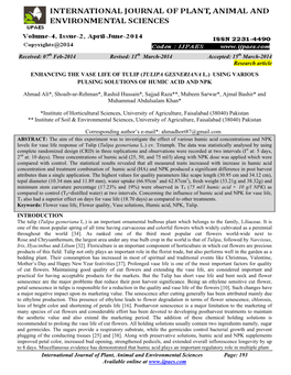 Enhancing the Vase Life of Tulip (Tulipa Gesneriana L.) Using Various Pulsing Solutions of Humic Acid and Npk