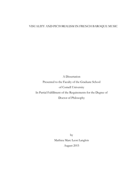 Visuality and Pictorialism in French Baroque Music A