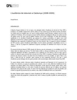 L'audiència De Televisió a Catalunya (2008-2009)