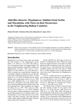 Alderflies (Insecta: Megaloptera: Sialidae) from Serbia and Macedonia, with Notes on Their Occurrence in the Neighbouring Balkan Countries