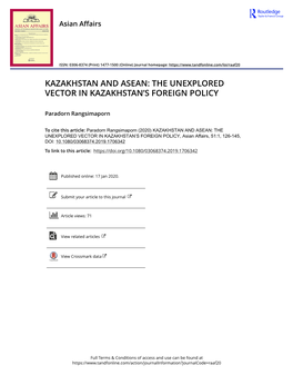 Kazakhstan and Asean: the Unexplored Vector in Kazakhstan’S Foreign Policy