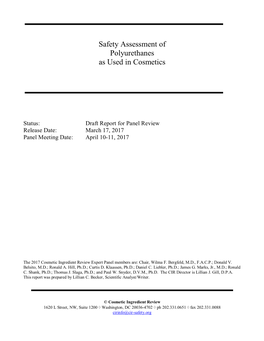 Safety Assessment of Polyurethanes As Used in Cosmetics