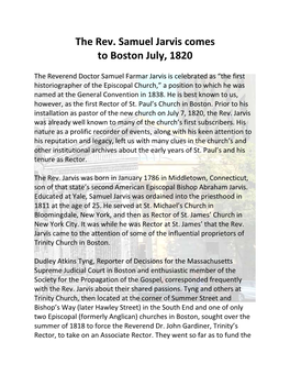 The Rev. Samuel Jarvis Come to Boston