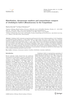 Distribution, Chromosome Numbers and Nomenclature Conspect of Arabidopsis Halleri (Brassicaceae) in the Carpathians