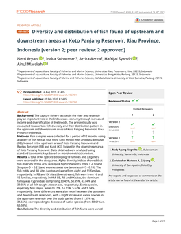 Diversity and Distribution of Fish Fauna of Upstream and Downstream Areas at Koto Panjang Reservoir, Riau Province