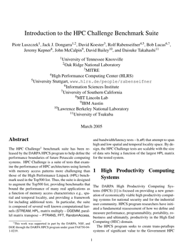 Introduction to the HPC Challenge Benchmark Suite