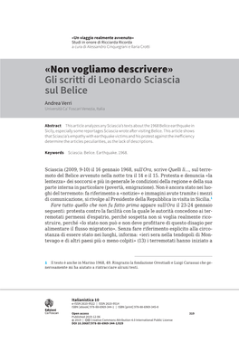 Gli Scritti Di Leonardo Sciascia Sul Belice Andrea Verri Università Ca’ Foscari Venezia, Italia