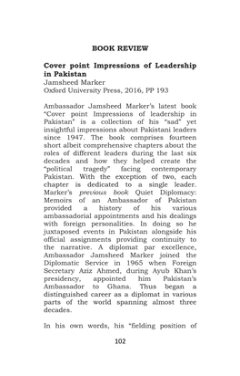 102 BOOK REVIEW Cover Point Impressions of Leadership in Pakistan