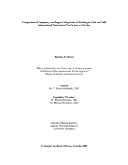 Comparison of Frequency and Impact Magnitude of Heading in 1966 and 2018 International Professional Men’S Soccer Matches