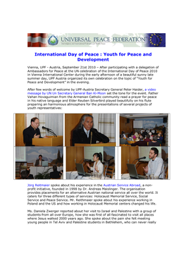 International Day of Peace : Youth for Peace and Development