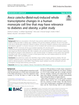Betel-Nut)-Induced Whole Transcriptome Changes in a Human Monocyte Cell Line That May Have Relevance to Diabetes and Obesity; a Pilot Study Shirleny R Cardosa1†, B